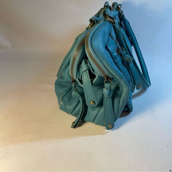 Audrey Brooke turquoise soft leather large zip satchel many compartments - Picture 8 of 16